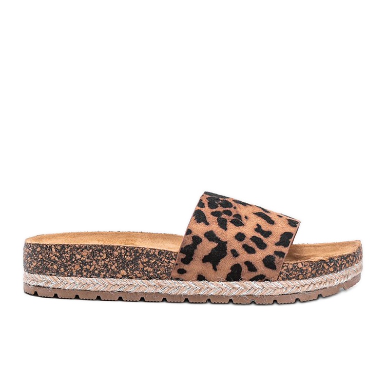 Cashy braune Hausschuhe mit Leopardenmuster beige