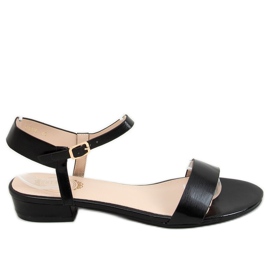 Schwarze Sandalen mit flachen Absätzen F9020 Schwarz