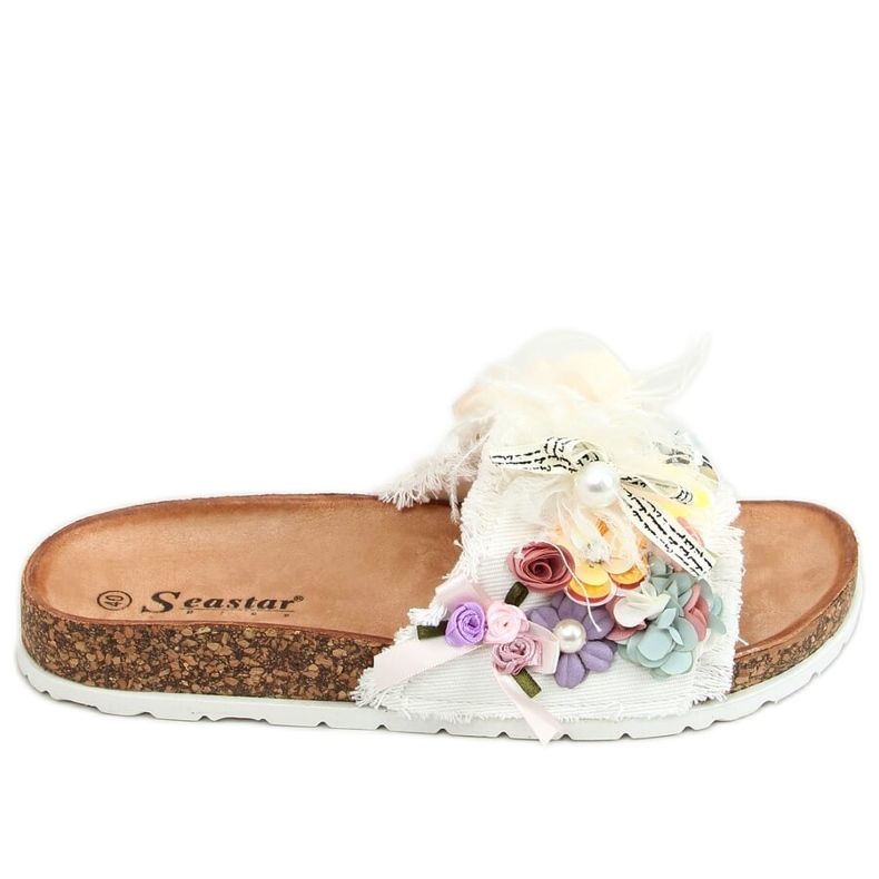 Weiße Korkhausschuhe mit Blumen BG61P Weiß
