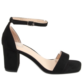 Schwarze Sandalen mit weiten Absätzen QL-169 Black