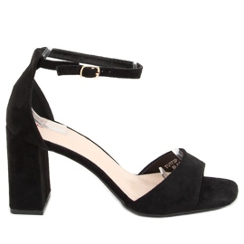 Sandalen mit eckigem Absatz Wildleder schwarz TU173P Black