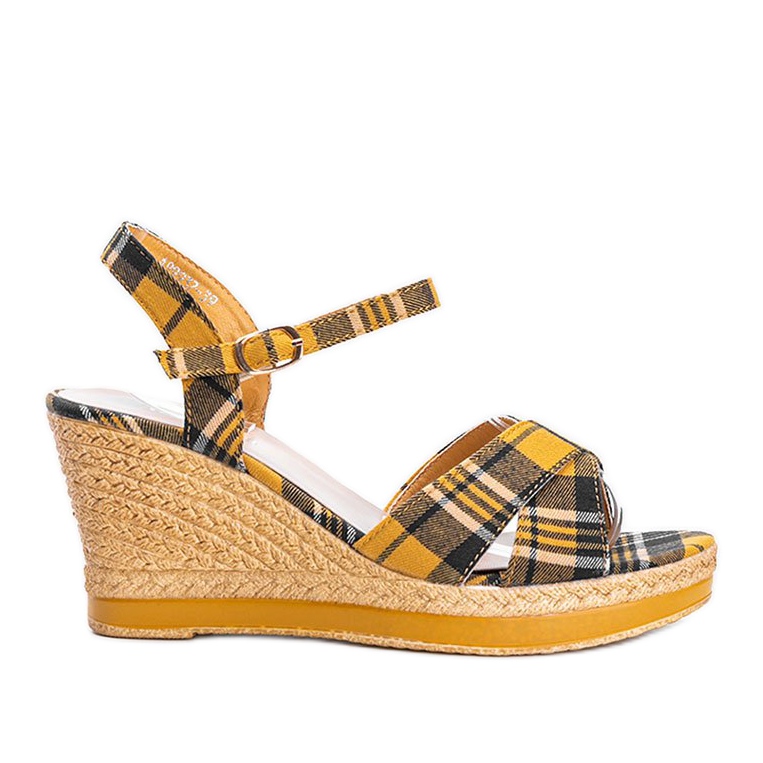 Senffarbene Keilsandalen mit Karomuster von You Bebe mehrfarbig gelb