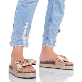 Damenpantoffeln in Roségold mit Columbia-Schleife golden