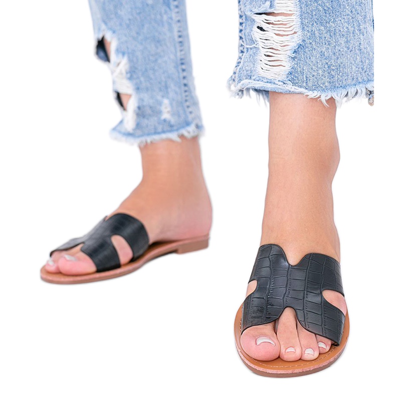 Schwarze Hausschuhe aus Phoenix-Krokodilleder mit Muster