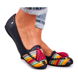 Maciejka Lederballerinas mit Fransen Marineblau 04016-17 mehrfarbig