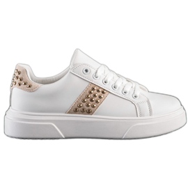 SHELOVET Sneakers mit Ornamenten beige weiß golden