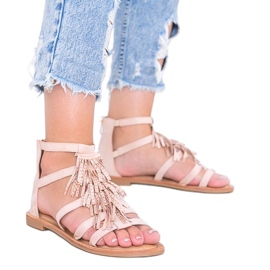 Beige Sandalen mit Noronha-Fransen