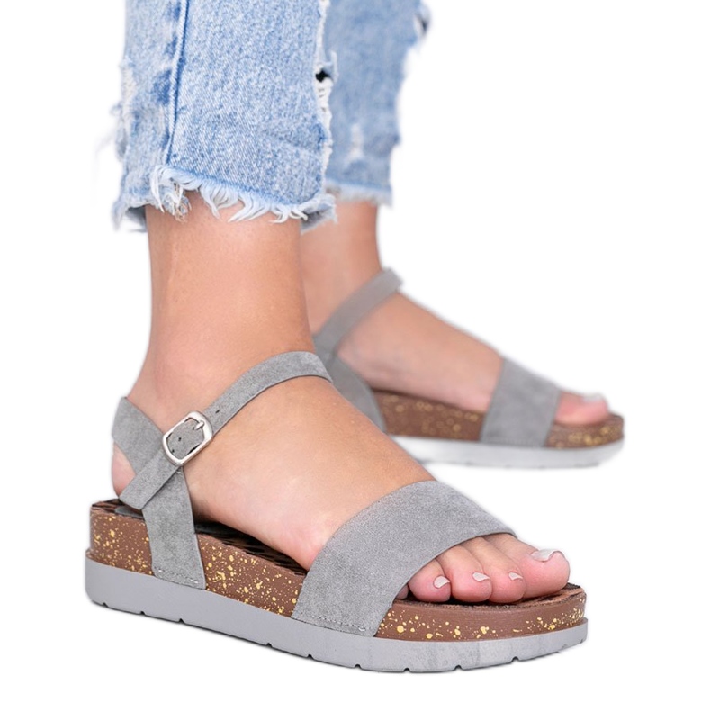 Graue Sandalen mit Preatty Pea Einlegesohle