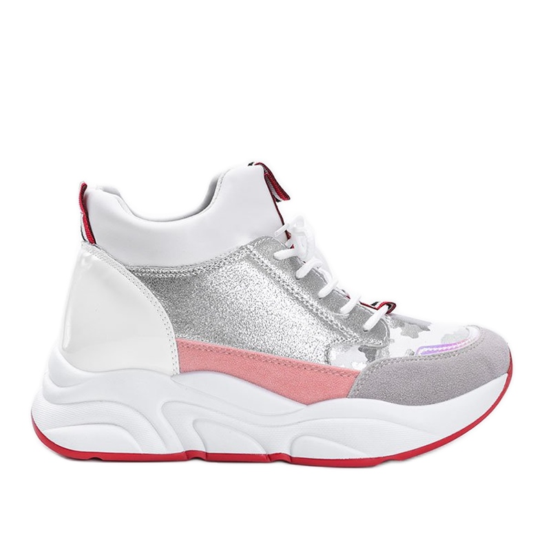 Weiße Sneaker auf dicker Cassadi-Sohle silber- mehrfarbig