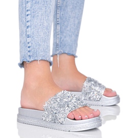 Silberne Hausschuhe mit Zirkonia Love Bling