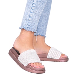 Trisha roségoldene Hausschuhe reich verziert rosa