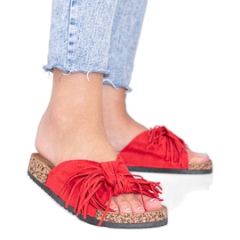 Rote Sandalen auf der Crys Korksohle