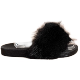 Evento Hausschuhe mit Fell schwarz