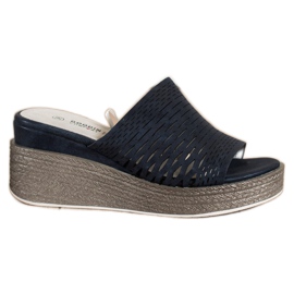 Goodin Durchbrochene Keilpantoffeln marineblau