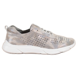 Goodin Sneakers aus glänzendem Leder beige grau golden