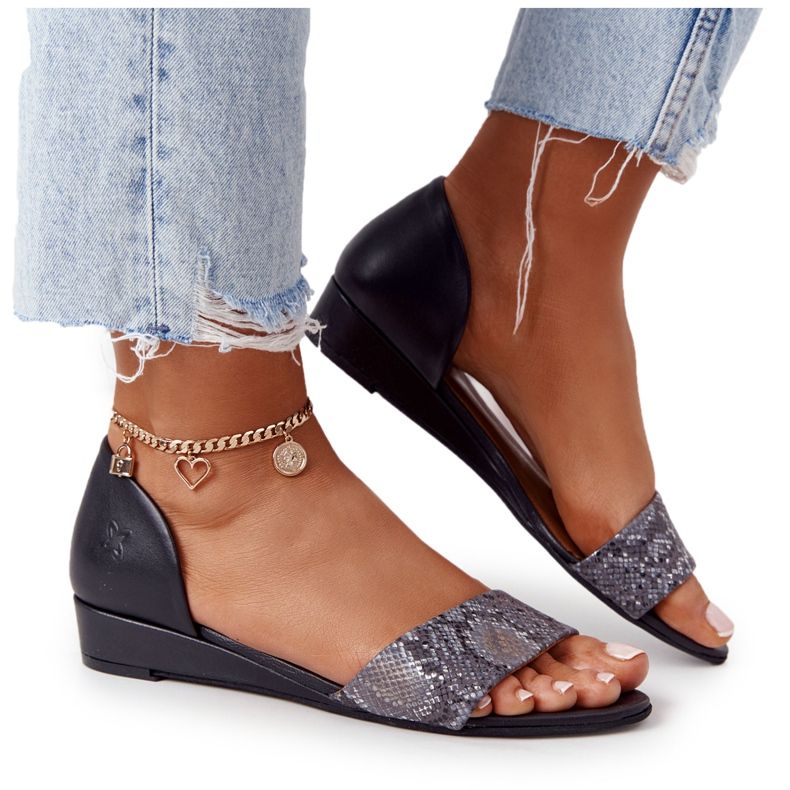 Ledersandalen Maciejka 1971-59 Schwarz und Grau beige braun