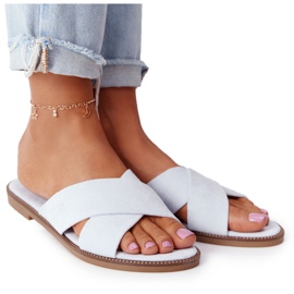 Damen Velours Hausschuhe Blau Edesa