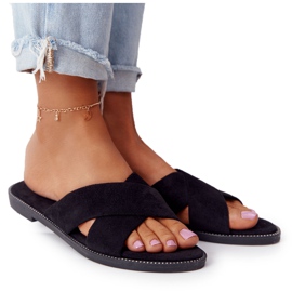 Damen Velours Schwarze Hausschuhe Edesa