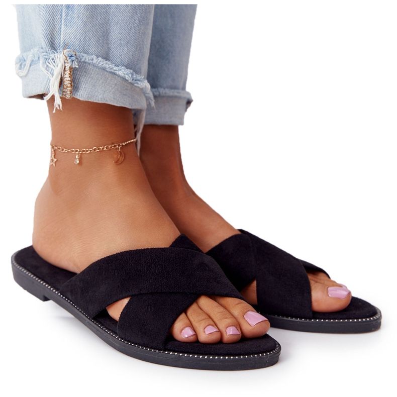 Damen Velours Schwarze Hausschuhe Edesa