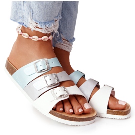 Leder profilierte Hausschuhe Big Star HH274587 Türkis-Silber weiß blau silber-