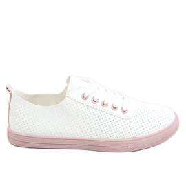 Damen-Sneaker zum Schnüren, weiß und rosa LA44 Pink