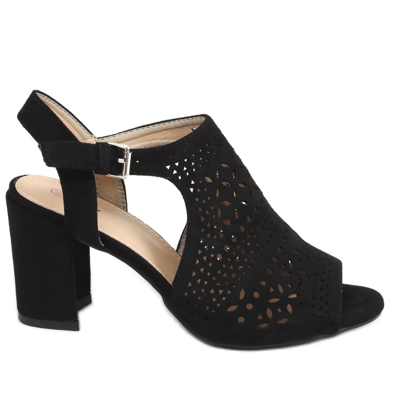 Schwarze, durchbrochene Sandalen mit Absatz 429-10 Black