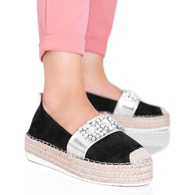 Schwarze Espadrilles mit Cher-Steinen