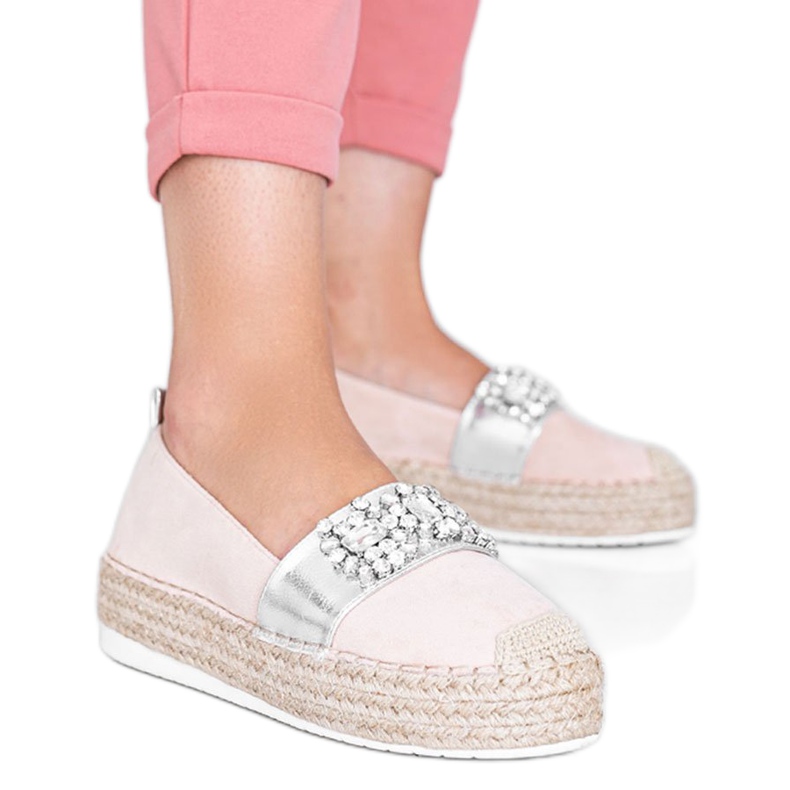 Beige Espadrilles mit Cher-Steinen silber-