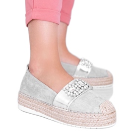 Graue Espadrilles mit Cher-Steinen silber-