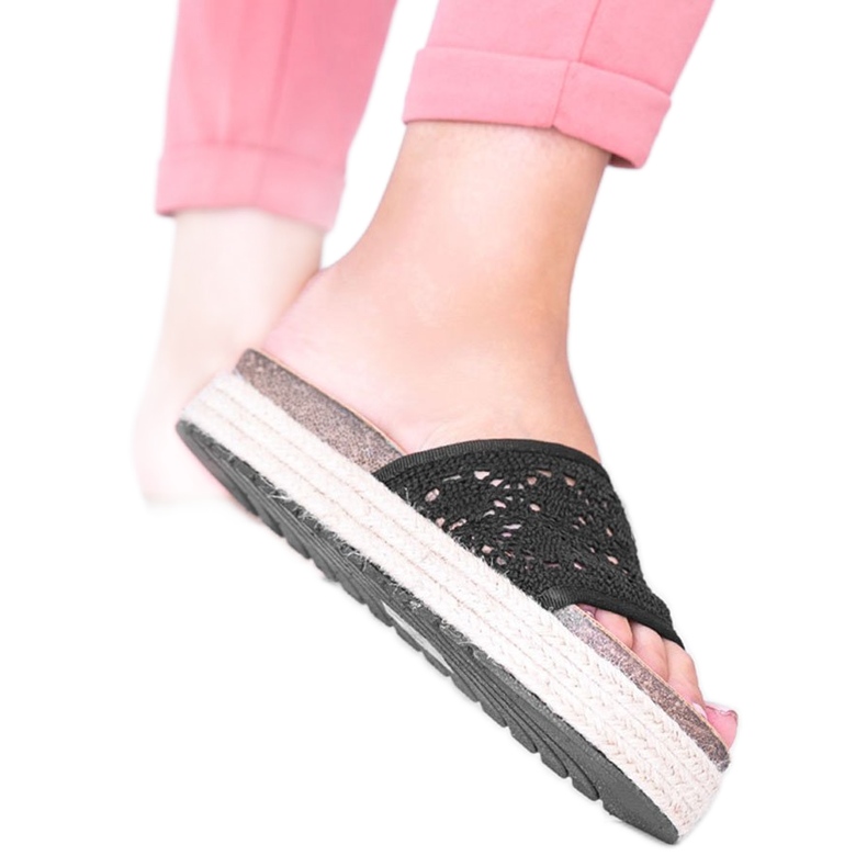 Schwarze Spitze Glam Shape Hausschuhe