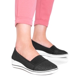 Schwarz glänzende Ballerinas auf dem Glam Star Wedge