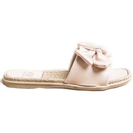 Small Swan Hausschuhe aus Öko-Leder mit Schleife beige