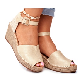 Evento Damen Sandalen auf Keil Espadrilles Gold golden