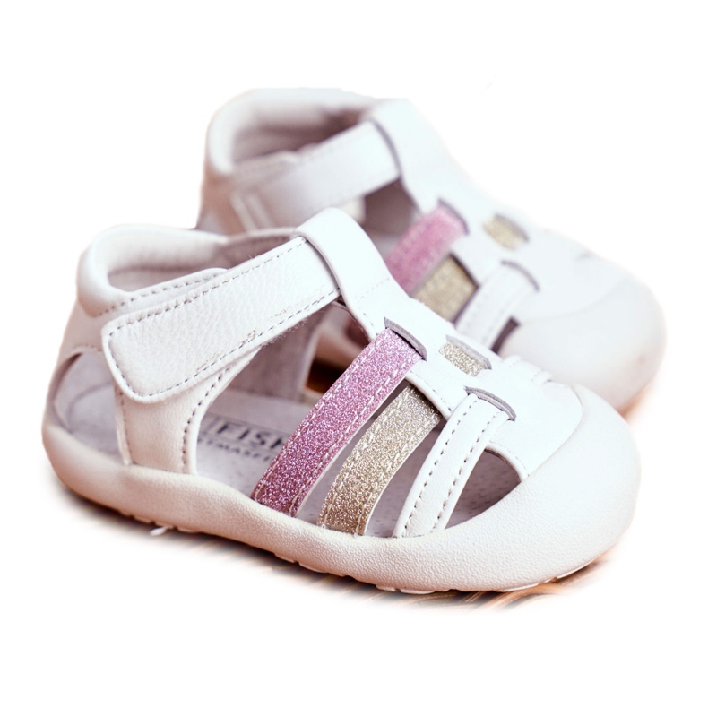 Apawwa Kindersandalen mit Klettverschluss Glitzer Weiß Ontario rosa golden