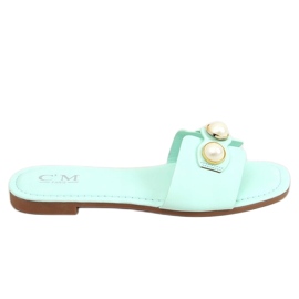 Hausschuhe mit Perlen mint 55-37 LT.GREEN grün