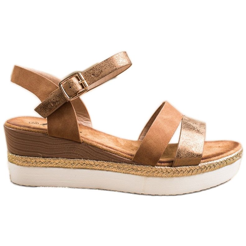 SHELOVET Leichte Sandalen auf Keilabsatz braun golden