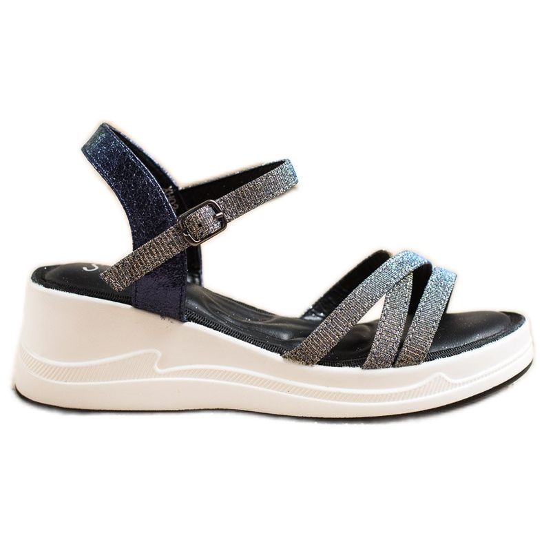 Small Swan Glitzer Sandalen auf Keil navy blau grau