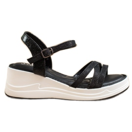 Small Swan Glitzer Sandalen auf Keil schwarz