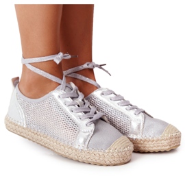 S.Barski Durchbrochene Espadrilles mit Schnürung S. Barski L17704 Silber