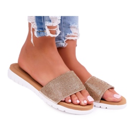 Lu Boo Damen Gold Pailletten Hausschuhe Goodies golden