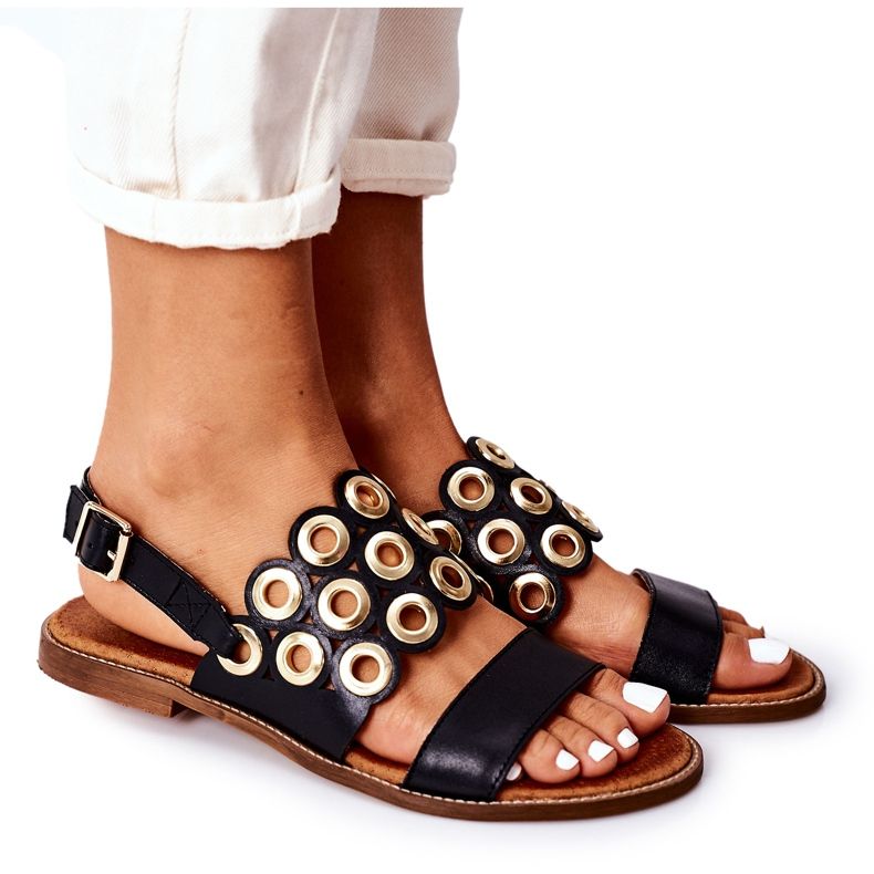 Lewski Shoes Leder Sandalen durchbrochen Lewski Schuhe 3042 Schwarz