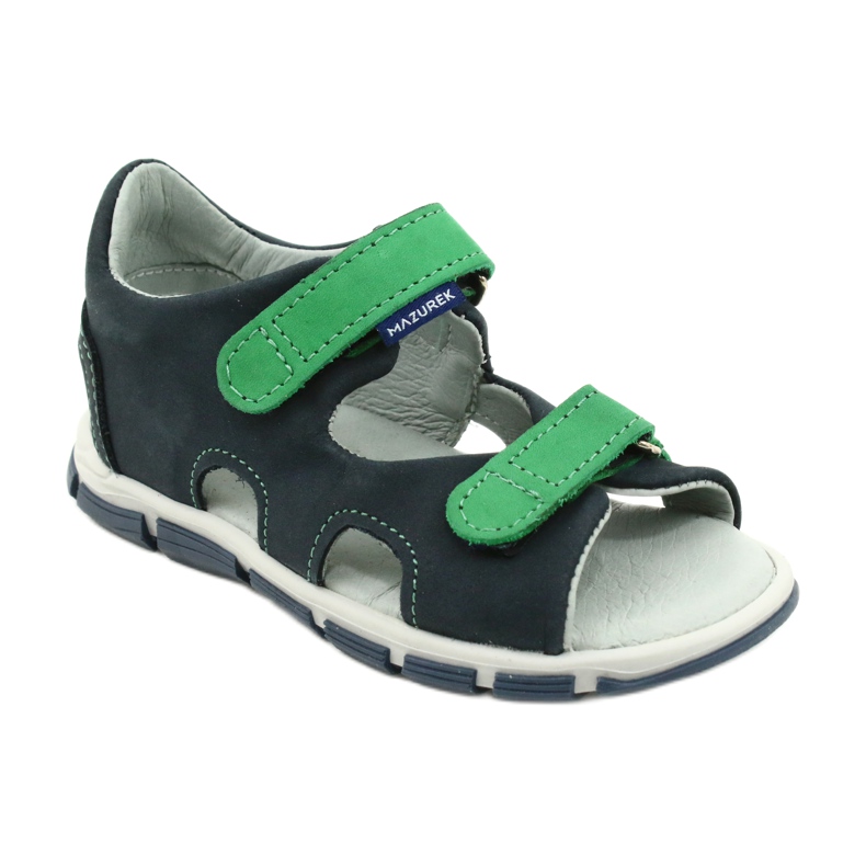 Lederjungen Sandalen für Klettverschluss Mazurek 314 Navy-Green blau