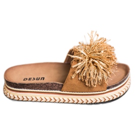 SHELOVET Modische Hausschuhe mit Fransen braun
