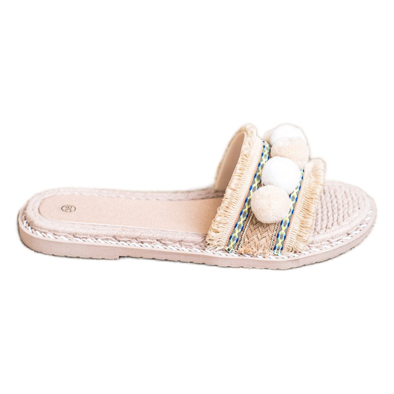 SHELOVET Hausschuhe mit Pompons braun