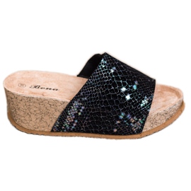 Bona Schwarze Keilpantoffeln