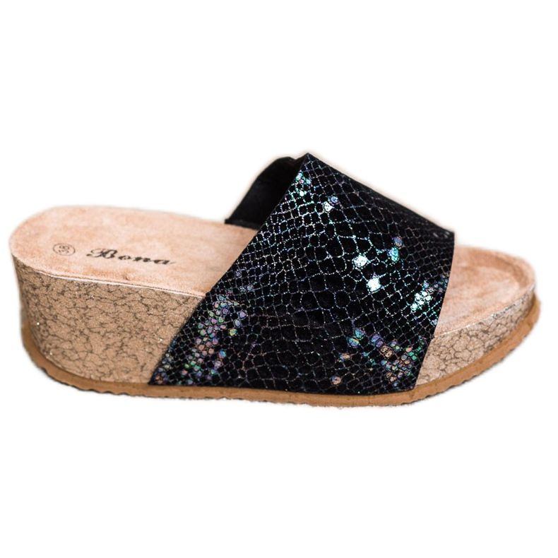 Bona Schwarze Keilpantoffeln