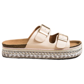 SHELOVET Hausschuhe mit dekorativer Plattform beige