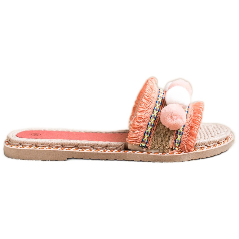 SHELOVET Hausschuhe mit Bommeln orange