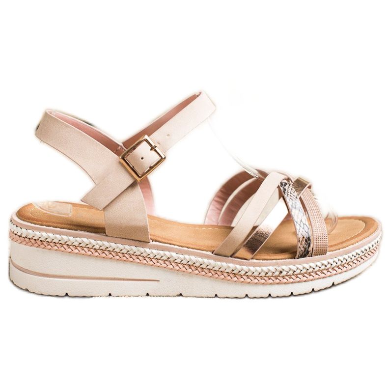 Groto Gogo Modische Sandalen auf niedrigem Keil beige rosa