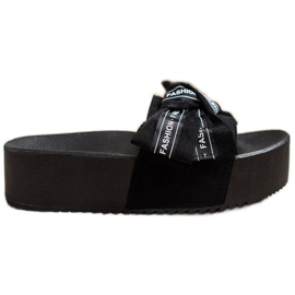 SHELOVET Mode Hausschuhe mit Schleife schwarz